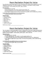 For the recitation, you will be asked to perform your poem for the class. Poetry Recitation Worksheets Teaching Resources Tpt