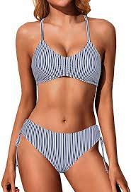 Amazon Com Yonique Women S Ruched Bikini Set Cutout Swimsuits Racerback Swimwear Side Tie Bottom 2 Piece Bathing Suit Stripe In 2021 Bikinis Cutout Swimwear Swimsuits