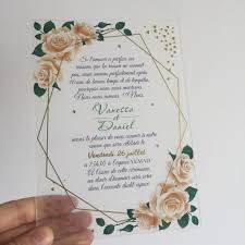 Invitations pour les 10 ans de mariage. Personnalise 5x7inch Fleur Impression Texte Conception Clair Acrylique Carte D Invitation De Mariage Plexiglas Transparent Acrylique Invitations Aliexpress