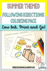 Summer Themed Following Directions Coloring Pages Perfect For Summer Speech Thera Language Therapy Activities Early Intervention Speech Therapy Speech Therapy