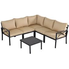 420d oxford fabric with waterproof pvc coatingcolor: Outsunny 6 Piece Patio Furniture Set L Shape Corner Sectional Sofa Set With Coffee Table Cushions Walmart Com Walmart Com