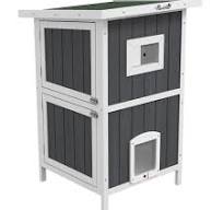 PawHut Outside Cat House Wooden Feral Cat House w/ Weatherproof Roof,  Removable Floor, Escape Doors, for 1-2 Cats, Gray