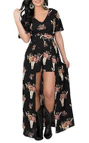 Angie Women S Black Steer Print Maxi Romper Dress Cavender S Cowgirl Dresses Maxi Romper Dress Country Girls Outfits