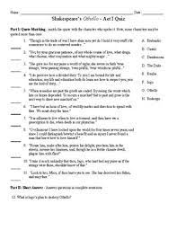 Do you know the secrets of sewing? Othello Act 1 Quiz Worksheets Teaching Resources Tpt
