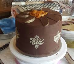 Chocolate Cake Filled With Cointreau Butter Cream Orange Curd And Chocolate Orange Mousse Covered In Dar Cake Stencil Chocolate Orange Ganache Boozy Desserts