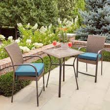 Corranade 3 Piece Wicker Balcony Height Outdoor Bistro Set With Charleston Cushions Outdoor Bistro Set Patio Patio Furniture Sets
