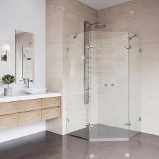 Maax Davana 34 Inch X 42 Inch X 78 3 4 Inch Corner Frameless Shower Stall In Bru Frameless Shower Enclosures Neo Angle Shower Enclosures Neo Angle Shower Doors