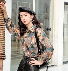 レトロな香港風ハンファンシャツ meily 通常価格 5 480 ファッション 柄 シャツ レディース ファッションスタイル