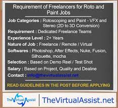 Stereo And Vfx Outsourcing To Freelancers Roto And Prep Paint Freelancing Jobs Job Posting Freelance