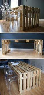 Encore une variante ici de modèle en palette avec des lattes de bois posée sur un piètement en épingle. 24 Utilisations Incroyables De Vieilles Palettes En Bois Tables En Palettes De Bois Table Palette Table A Manger Palette