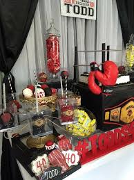 Boxing Theme Dessert Table And Decor Dazzlingpartydesigns Baby Shower Box Boxing Theme Party Ideas Wwe Birthday Party