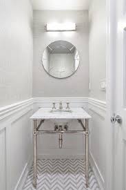 Contemporary Powder Room With Herringbone Tile Floors Wainscotting Sonneman Edge 22 Chrome B Powder Room Design Powder Room Sink Traditional Bathroom Designs