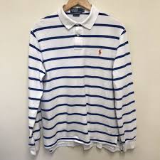 Black And White Striped Long Sleeve Polo Ralph Lauren Mens Blue White Striped Custom Fit Long Sleeve Polo Shirt Top Large Long Sleeve Polo Shirt Top Shirt Long Sleeve Polo
