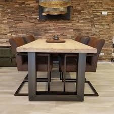 massief eikenhouten tafel industriele eettafel eiken met stalen onderstel firma hout staal industriele eettafels eettafel tafels