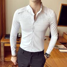 Chemise camel marron chic à manches longues pour homme. Singer Bigbang Chemise Blanche A Manches Longues Pour Homme Avec Broderie De Fleurs Col Montant Slim Vetement Masculin Serre Nouvelle Collection 2017 Aliexpress