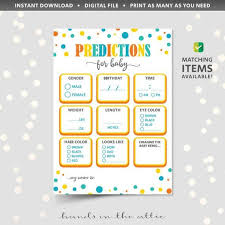 Baby Shower Prediction Cards Printable Game Sheet Template Etsy Baby Shower Prediction Cards Printable Cards Baby Shower Activities
