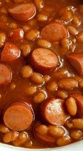 Add in the 2 cans baked beans, molasses, prepared yellow mustard, dry mustard powder, seasoned salt, tomatoes and brown sugar (start with 1/2 cup and add in more to taste) mix well to combine. Franks Beans Franks Recipes Pork And Beans Recipe Hot Dog Recipes