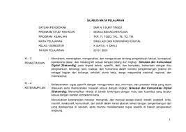 Pada file silabusnya mencakup kompetensi inti, kompetensi dasar, materi pokok dan kegiatan pembelajaran selama satu tahun pelajaran. Doc Silabus Simulasi Dan Komunikasi Digital Sovia Haryati Academia Edu