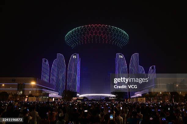 A drone light show is staged over the Global Digital Trade Center, a... News Photo - Getty Images