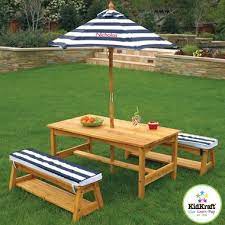 Kidkraft outdoor kids table and chairs set 2 chair benches. Kidkraft Outdoor Table Chair Set With Navy Stripe Cushions Free Shipping Kids Outdoor Table Outdoor Tables And Chairs Outdoor Table