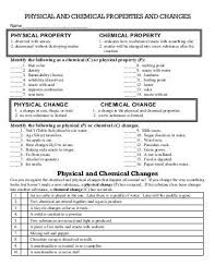 Physical And Chemical Properties And Changes Worksheet 2