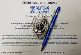 Information about getting your security guard license in hawaii including license requirements, paid training options, and online classes in hawaii. Security Guard Certification Aloha Security Big Island Hawaii