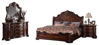 Master bedroom set that consists of everything as a bed, nightstand, armoire, dresser, and mirror and so on. Ashley Furniture Old World King Master Bedroom Set
