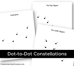 The coloring pages of stars help to expand children's imagination skills as they choose the colors for these stars. Dot To Dot Printables Constellations For Kids The Moments At Home