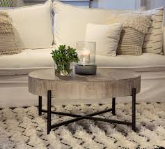 Stavros whitewashed wooden round coffee table decoración de mesas café centro redondas mesa madera. Dovetail Furniture Featured Sison Round Coffee Table Iron Base And Mango Wood Top Sealed White Wash Top And Black Base Torino Sofa With Performance Fabric Cotton White Slipcover 2 Accent Pillows