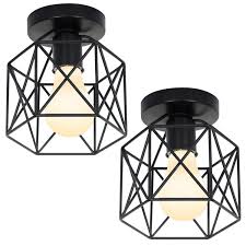 Farmhouse flush mount lighting 3 pack. Faishilan 2 Pack Ceiling Lights Industrial Semi Flush Mount Light Fitting Retro Cage Light Farmhouse Ceiling Light Fixture For Hallway Bedroom Living Room Dining Room Black Buy Online In Brunei At Brunei Desertcart Com Productid