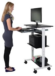 Mobile Adjustable Height Stand Up Workstation White Black Standing Computer Workstation Computer Stand For Desk Computer Workstation