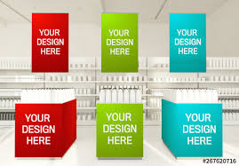 Stock Template Of Front View Of Hanging Posters In Supermarket Mockup Search More Similar Templates At Adobe Stock Hanging Posters Templates Supermarket