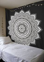 Black White Lotus Mandala Bohemian Wall Tapestry Dorm Room Wall Decor Bohemian Wall Tapestry Mandala Tapestries Wall Hangings