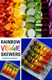 Rainbow Vegetable Skewers Recipe The Beachbody Blog Recipe Veggie Skewers Skewer Recipes Bbq Recipes