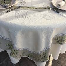 Nappe Rectangulaire Damassee Delft Ecru Bordee Clos Des Oliviers Lin Laboutiquedelea