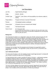 While all manager job descriptions need to be customized to meet the needs of the department or function they lead, this sample manager job description will give you ideas, job content options, and sample. Digital Marketing Manager Job Description And Person Specification