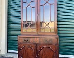 Mahogany open bookcases, the raised gallery above rectangular molded top thee bookcase fitted with two separate bays of shelving having two adjustable shelves in each section. Mahogany Bookcase Etsy