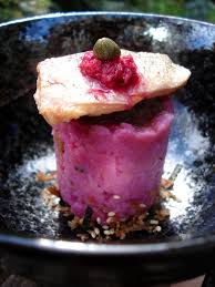 Mini Causita W Andean Trout Potatoes Beet Yellow Hot Pepper Paste Aioli Limes Onion Andean Trout Filet T Food Stuffed Peppers Stuffed Hot Peppers