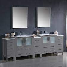 Double vanity in white with marble vanity top in carrara white and 24 in. Fvn62 96gr Uns Torino 96 Inch Gray Modern Double Sink Bathroom Vanity W 3 Side Cabinets And Integrated Sinks