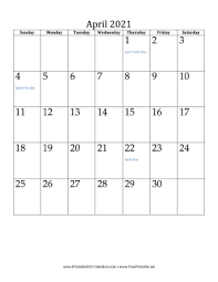 All calendar templates are free, blank, printable and fully editable! Printable April 2021 Calendar Vertical