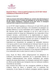 Vols avec royal air maroc (ram). Royal Air Maroc Communique De Presse Mise Au Point A Facebook