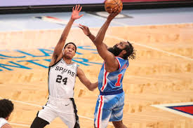The nets compete in the national basketball association (nba). Spurs Overcome By Nets Firepower In Harden S Return Pounding The Rock