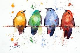 Colour Bird On Tree Drawing Four Birds In A Tree Primary Color Bird Art By Dean Crouser Etsy In 2020 Bird Art Bird Art Print Birds Painting