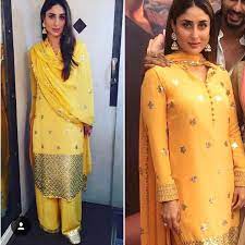 Mango Yellow Colour Of Spring Kareena Kapoor Khan In Pakistani Salwar Suit Gold Ensembles Jhumkies Just Complete Fashion Bollywood Fashion Indian Fashion