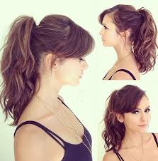 15 Cute Ponytail Hairstyles High Ponytail With Side Swept Bangs Cute Ponytail Hairstyles Ponytail Hairstyles Curly Hair Styles