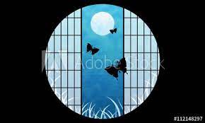 月夜 蝶 和風 丸窓 イラスト 月夜 丸 窓 イラスト