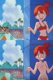 accurate art style belly button bikini breasts completely nude  kasumi (pokemon) multiple girls nipples nude female palm tree pokemon  pokemon (anime) pokemon rgby screenshot edit side ponytail smile tanquito 