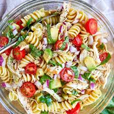 Pesto and smoky grilled vegetables make this dish perfect for any pi… good housekeeping has recipes for all your favorite pasta salads for dinner tonight. Healthy Chicken Pasta Salad Recipe With Avocado Chicken Pasta Salad Recipe Eatwell101