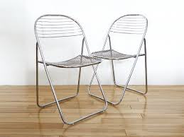 Pair Chrome Folding Chairs Wire Mesh Chairs Mesh Chair Indoor Outdoor Chair Folding Chair