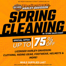 WE ARE SPRING CLEANING AND MAKING ROOM! 😉 Visit our Motorclothes  Department for a special offer of UP TO 75% OFF Licensed Harley-Davidson:  Clothing, Riding Gear, Footwear, Helmets & More! Exclusions apply-